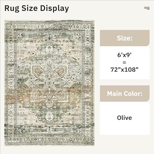Soalmost 6x9 Area Rug for Living Room Washable Rugs Non-Slip Olive Beige - Image 3