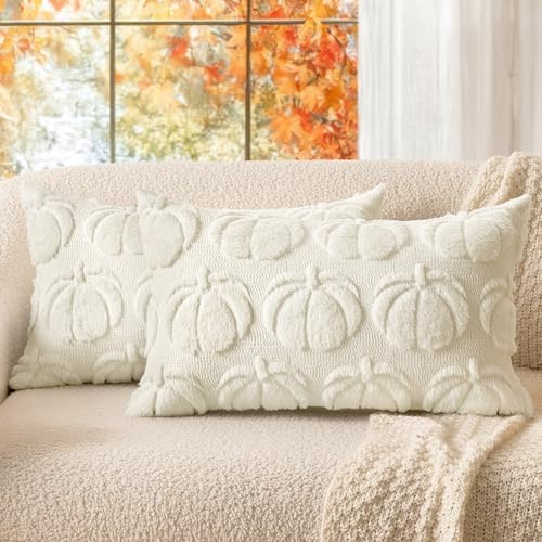 MIULEE Fall Pillow Covers Pumpkin Fall Decor Lumbar 12x20 Cream White by MIULEE