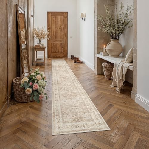 2x10 Beige Washable Runner Rug Non Slip Vintage Carpet by WondRg