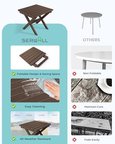 SERWALL Small Folding Outdoor Side Table Set of 4, Coffee - Image 7