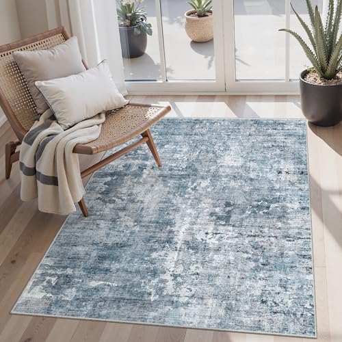 Soalmost Abstract 4x6 Area Rug Washable Rugs for Living Room, Blue/Grey - Image 2