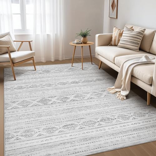 Nakagishi 10x12 Area Rug Living Room: Washable Boho Large Neutral Soft Farmhouse Modern Rugs Stain Resistant Moroccan Non-Slip Indoor Carpet for Bedroom Nursery Kids Office Dining Room- Dark Grey - Image 2