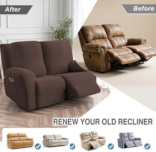 Genina Waterproof Recliner Loveseat Cover,2 Seat Couch Cover,Chocolate - Image 6