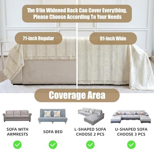 Couch Cover for Dogs Washable Sofa Cover, Sectional Couch Covers, Sofa Covers for 2 Cushion Couch, Non Slip Stripe Sofa Slipcovers Furniture Protector (Beige, 91 * 134) - Image 3