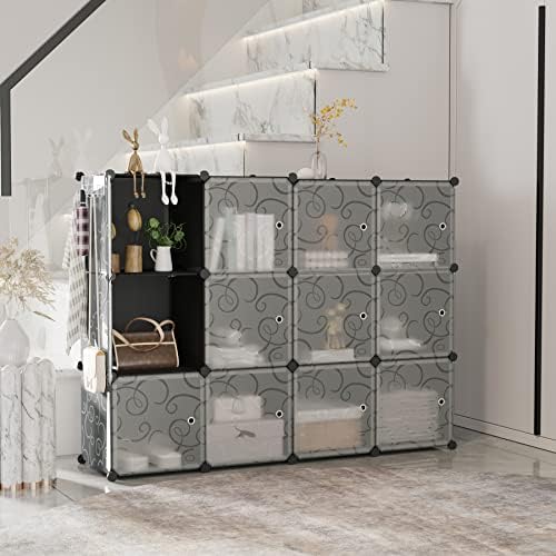 C&AHOME 12-Cube Storage Organizer with Door Cube Shelf Closet Cabinet Black - Image 5