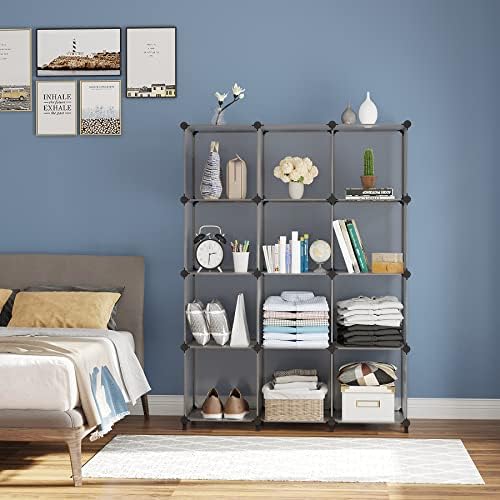 AWTATOS 12 Cube Storage Organizer, Closet Organizer Storage Shelves, Grey - Image 2