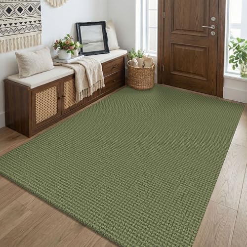 KOZYFLY Washable 4x5 Entry Woven Area Rug, Braided Throw Rugs for Entryway, Non Slip Door Mat Indoor Entrance, Flatweave Carpet for Foyer, Bedroom, Dining, Office, Olive Green/Earthy Green by KOZYFLY