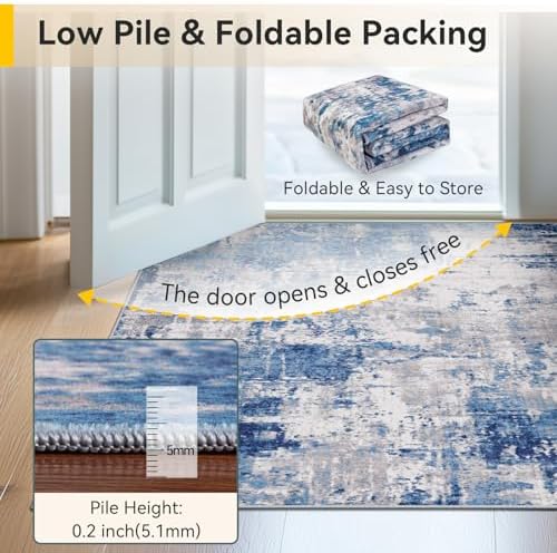 RELEANY Washable 3'x5' Abstract Area Rug for Living Room Blue Gray - Image 6