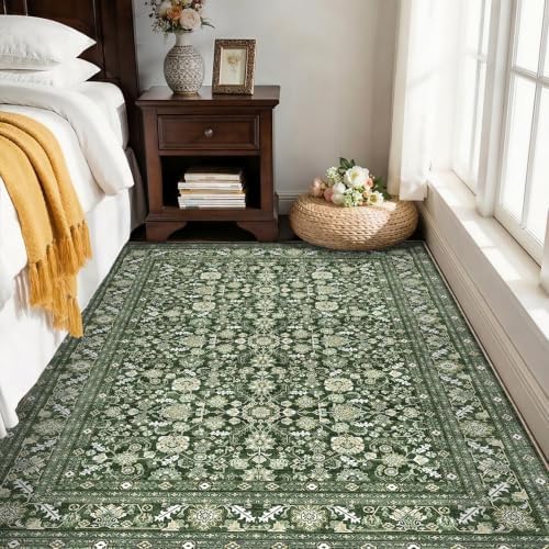 OPPODREAM Vintage Dark Green Area Rugs 4x6, Washable Rug for Living Room by OPPODREAM