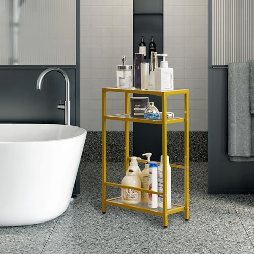 IBUYKE Narrow Glass Side Table with Magazine Rack,Gold UTMZ002G - Image 5