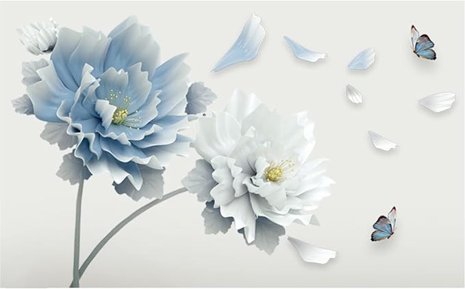 Blue Flower Butterfly Floral Wall Decals DIY Craft Art Decor Wall Stickers Murals,Peel and Stick Removable Waterproof Decorative Decoration,for Living Room TV Background Kids Gilrs Rooms Bedroom by HomDSim