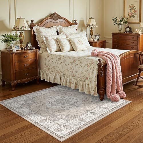 Washable 5x5 Square Area Rugs: Indoor Non-Slip Entryway Kitchen Rugs Oriental Stain-Resistant Bathroom Laundry Floor Mat Water Resistant Light Weight Carpet for Living Room Bedroom Nursery(5x5,Beige) - Image 4