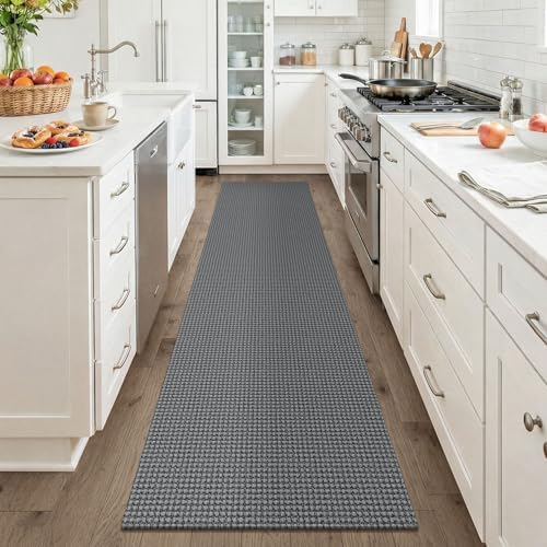 KOZYFLY Cotton Runners for Hallway 2x8, Washable Runner Rug, Woven Non Slip Kitchen Runner, Braided Entryway Rug, Floor Carpet for Foyer, Bedroom, Hall, Grey/Dark Grey - Image 2