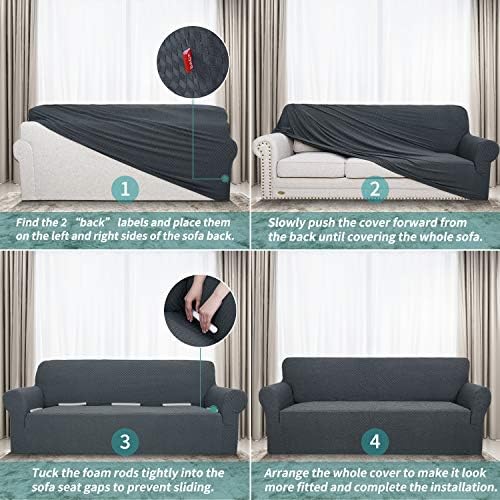 YEMYHOM Couch Cover Latest Jacquard Design High Stretch Sofa Chair Covers for Living Room, Pet Dog Cat Proof Armchair Slipcover Non Slip Magic Elastic Furniture Protector (Small, Dark Gray) - Image 6