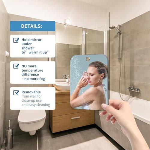 Shatterproof Shower Mirror Fogless for Shaving,(Larger 11x8 Inch) Anti Fog Shaving Mirror Holder NO-Drilling, No Fog Free Waterproof,Small Wall Mounted Bathroom Accessories Camping Hanging Men - Image 6
