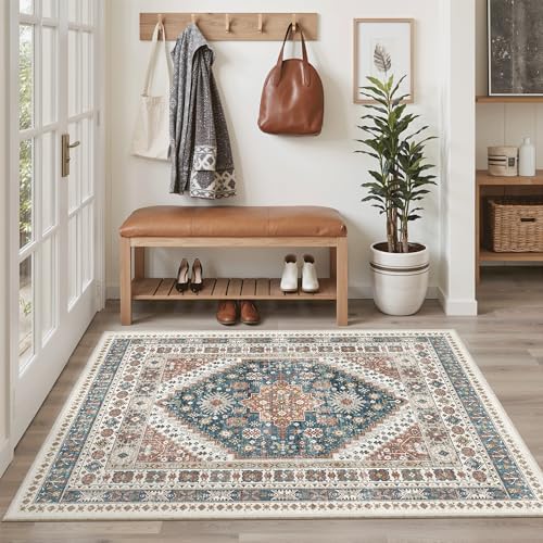 Madane Area Rug 3x5, Washable Vintage Entry Rugs for Bedroom, Navy Blue - Image 4