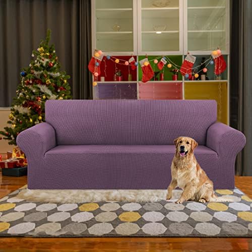 KEKUOU Stretch Couch Covers for Sofa, 3 Cushion Couch Slipcover,Dark Purple - Image 2