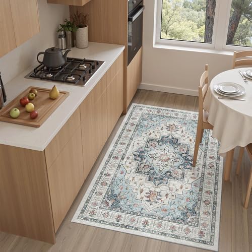 Madane Washable Entry Rug 3x4 Area Rugs for Entryway Kitchen, Blue - Image 2