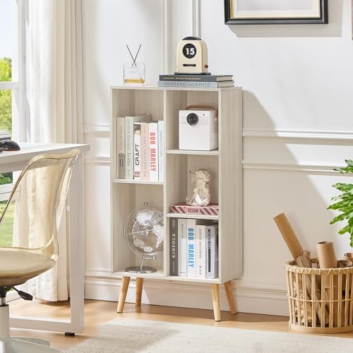 LEYAOYAO 5 Cube Bookshelf,Mid-Century Modern Bookcase with Legs,Light Grey - Image 3