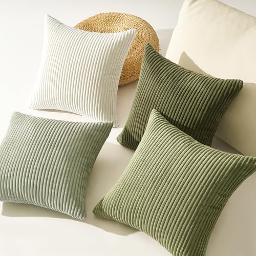 Topfinel 20x20 Pillow Covers Set of 4 Mordern Nordic Green White Throw Pillow Cover Soft Corduroy Cushion Cases Spring Home Decor for Couch Bed Sofa Living Room Forest Green - Image 5