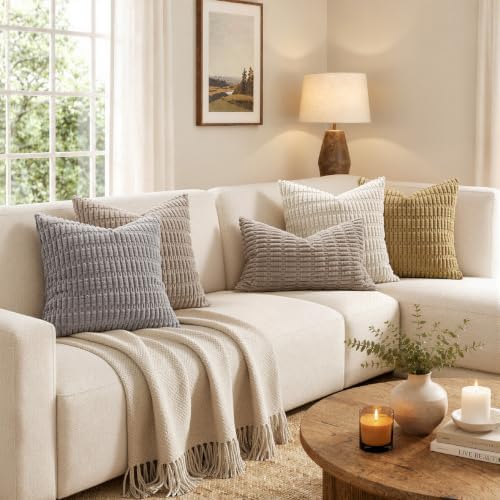 MIULEE Lumbar Corduroy Decorative Throw Pillow Covers 12x20 Light Brown - Image 3