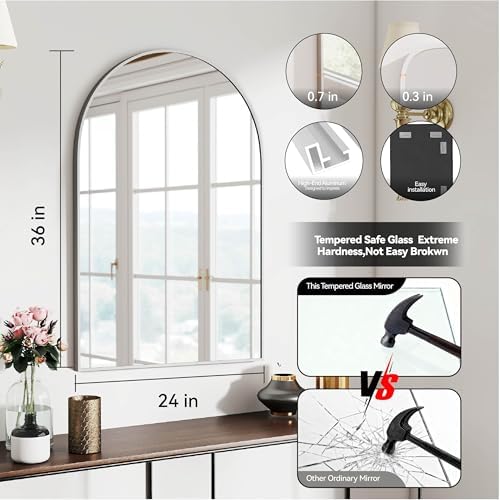 36x24 Bathroom Mirror Arch Wall Mounted/Against Aluminum Frame Silver - Image 3