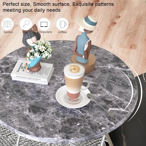 Folding Round TV Tray Table Set of 4, TV Dinner Table with Sturdy MDF Top, Eating Trays for Living Room with No Assembly Required, 17.5 x 17.5 x 26 in (Black Marble, 4Pcs) - Image 4