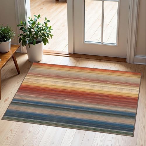 Front Door Mat Indoor Outside Entrance 2x3 Modern Ombre Rainbow Rug by Othilic