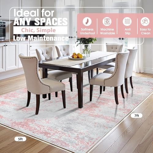 Aelenmu 5x7 Area Rugs for Living Room Washable Bedroom Dining Room Pink - Image 2