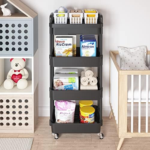 Calmootey 4-Tier Utility Cart with Drawer & Wheels, Storage for Home,Office - Image 3