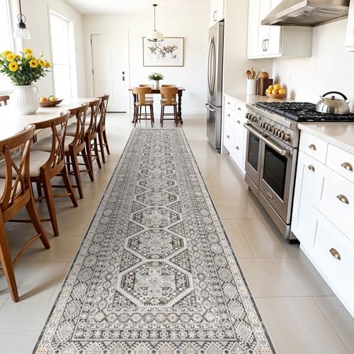 3x20 Runner Rug Washable Vintage: Non Slip Extra Long Hallway Runners Black - Image 2