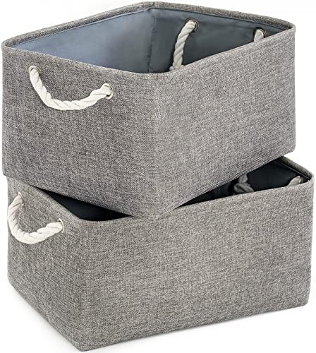 TheWarmHome Large Storage Bins Basket, 2 Pack Grey Fabric Storage Cubes for Changing Table Nursery Livingroom Kidsroom Playroom Toy, Collapsible Storage Baskets for organizing Shelves Closet by TheWarmHome