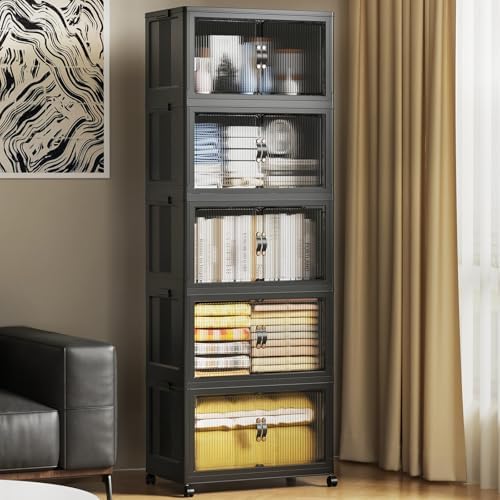 SAILUN 175Qt Stackable Storage Bins,Storage Cabinet with a Lid,5 Pack Black by SAILUN