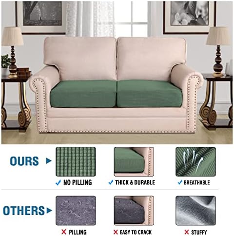 H.VERSAILTEX Super Stretch Individual Seat Cushion Covers Sofa Covers Couch Cushion Covers Slipcover Sets Thick Jacquard Textured Twill Fabric (2 Piece Medium Sofa Cushion Covers, Loden Frost) - Image 2
