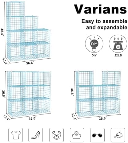 C&AHOME Wire Cube Storage, 9 - Cube Organizer Metal C Grids, Shelves, Blue - Image 3