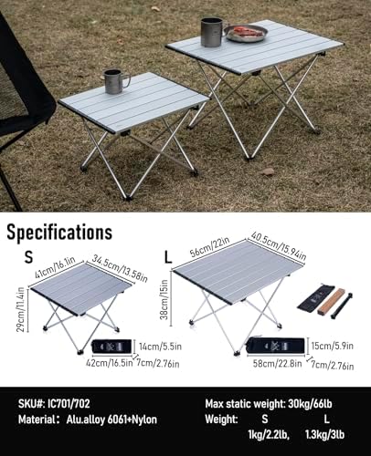 iClimb Ultralight Compact Camping Folding Table (Silver - L) - Image 3
