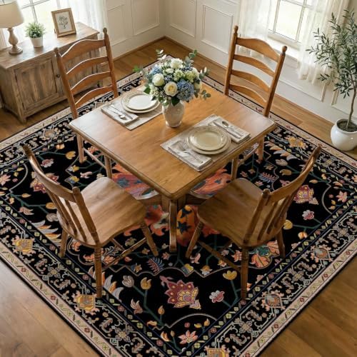 RELEANY Washable Area Rug, Square 6'x6', Black/Colorful - Image 3