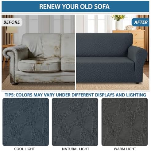 ZNSAYOTX 1 Piece Stretch Oversized Sofa Covers (91"-112"), New Plaid Couch Cover with Non-Slip Buckle for Dog Pets, Ultimate Soft Cozy Washable X-Large Sofa Slipcover Form Fit Protector, Dark Grey - Image 5