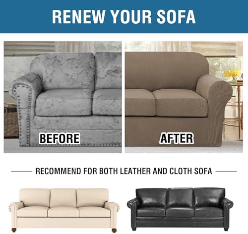 H.VERSAILTEX 4 Piece Stretch Sofa Covers for 3 Cushion Couch Furniture Slipcovers for Living Room (1 Base Cover Plus 3 Seat Cushion Covers) Jacquard Fabric Cover (XL Sofa, Macchiato) - Image 7