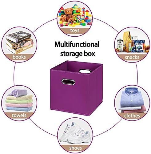 Fabric Cloth Storage Bins,Fabric Cube Organizer with Dual Handles Foldable Cube Storage Baskets for Home Bedroom Storage,Set of 8,(Purple) - Image 3