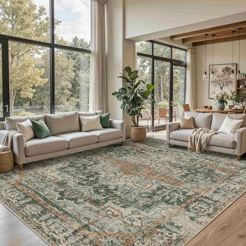 Rugxara 8x10 Area Rugs for Living Room Large Washable Rug, Green/Brown by Rugxara