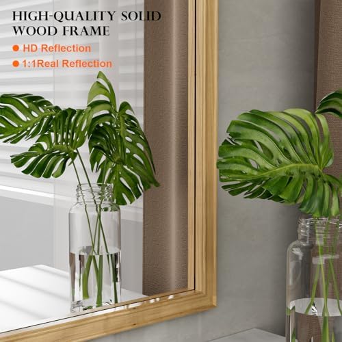 WallBeyond Wood Frame Wall Mirror Decor for Entryway, Living Room or Bedroom Home Decor - Light Woodgrain 16" x 20" Natural Color - Image 4