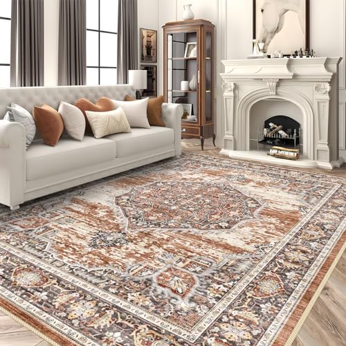 9x12 Area Rugs for Living Room: Washable Ultra Thin Rug - Oriential Stain Resistant Carpets - Large Indoor Non-Slip Rug for Bedroom Dining Room 9'x12' Brick by YOUFORTONG