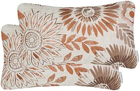 Mika Home Pack of 2 Decorative Oblong Rectangular Throw Pillow Cover Cushion Cases for Chair,Sunflower Pattern,12x20 Inches, Brown Cream by MikaHome