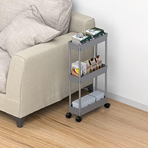 Sooyee 3 Tier Slim Storage Cart, Rolling Utility Cart,Grey - Image 5