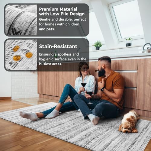 3x5 Area Rug Machine Washable Non Slip Rug Distressed Neutral Moroccan Boho Rug Ultra Soft Indoor Rugs for Bedroom Living Room Entryway Kitchen Foyer Bedside, Black - Image 3