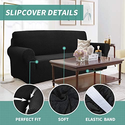 YEMYHOM Couch Cover Latest Jacquard Design High Stretch Sofa Chair Covers for Living Room, Pet Dog Cat Proof Armchair Slipcover Non Slip Magic Elastic Furniture Protector (Small, Black) - Image 3
