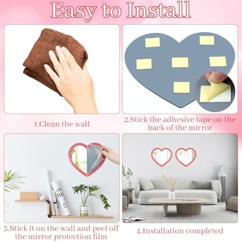 9.44 x 8.46 inch Heart Shaped Acrylic Mirror Tile for Wall - Image 7