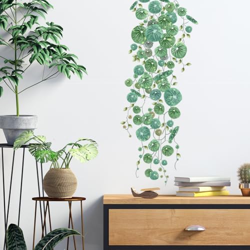 Hanging Green Vine Wall Decals,Succulent Plants Wisteria Floral Flowers Butterflies Birds Wall Stickers, Self-Adhesive Vinyl Removable Living Room Sofa TV Wall Decor - Image 6