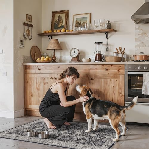 Entryway 2x4 Washable Area Rug: Oriental Stain Resistant Kitchen Runner Rugs Farmhouse Ultra Soft Bathroom Bedroom Print Floor Mat Thin Non Slip Indoor Carpet for Living Room Laudry Room(2x4,Black) by HYHAOYUNLAI